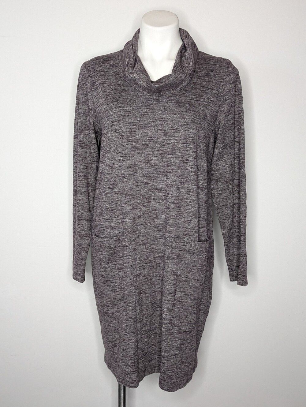 J Jill Pure Jill Purple Grey Cowl Neck Long Sleeve Knit Sweater Dress M